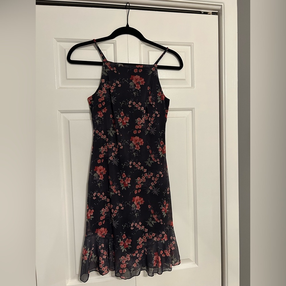 Vintage 90s Mirrors Black & Red Floral SunDress